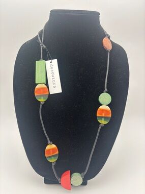Decouture Fair Trade Women Made Multicolor Wooden & Striped Resin Bead Necklace